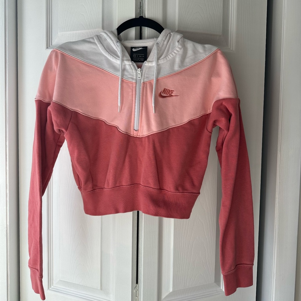 Nike Women's Pink and White Hoodie